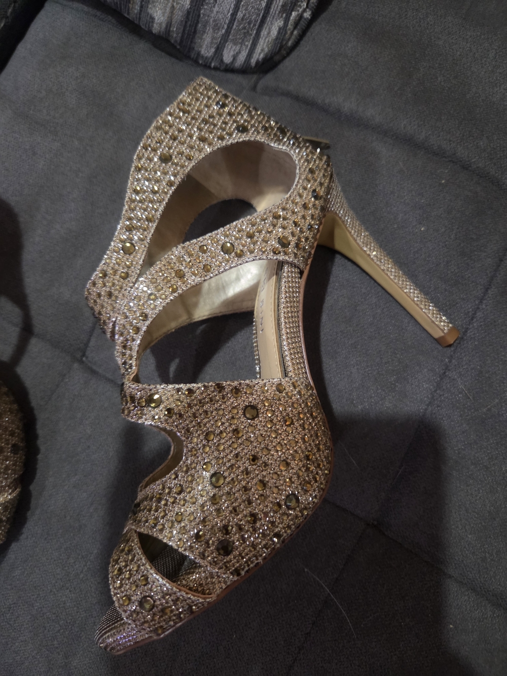 Gianni Bini Gold Crystal Strappy Stiletto Heels